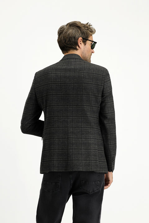 Black 7 Drop Slim Fit Plaid Blazer Jacket