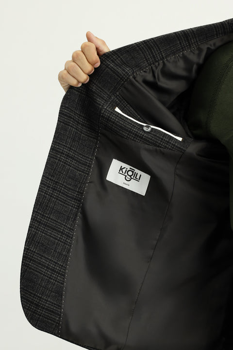 Black 7 Drop Slim Fit Plaid Blazer Jacket