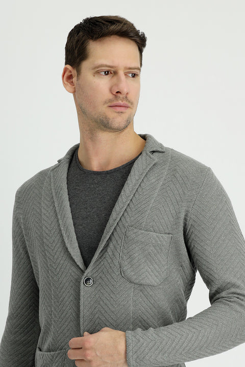 Medium Grey Melange Cotton Knit Cardigan
