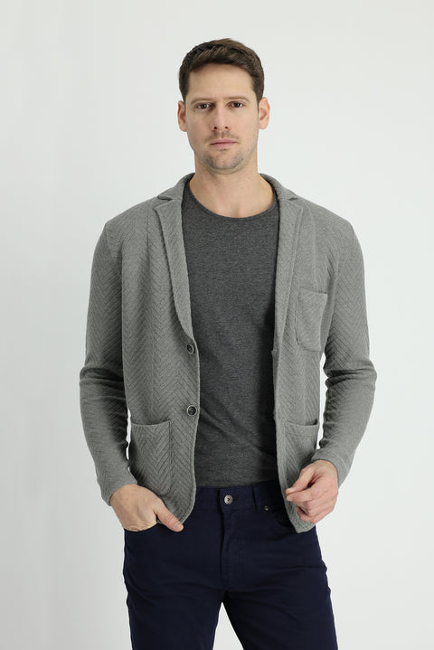 Medium Grey Melange Cotton Knit Cardigan