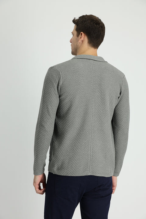 Medium Grey Melange Cotton Knit Cardigan