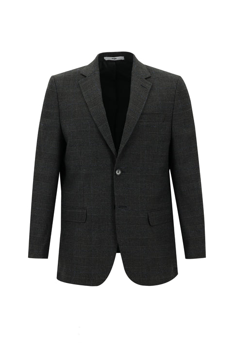 Black 4-Drop Relaxed Fit Plaid Jacket