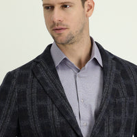 Dark Navy 4-Drop Relaxed Fit Plaid Jacket