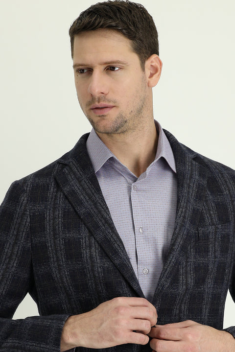 Dark Navy 6 Drop Regular Fit Plaid Jacket