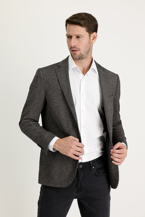 Medium Brown 6 Drop Regular Fit Plaid Jacket