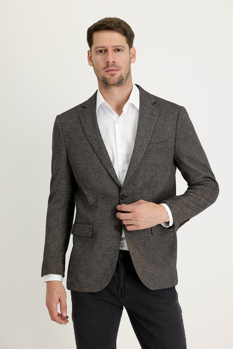 Medium Brown 6 Drop Regular Fit Plaid Jacket