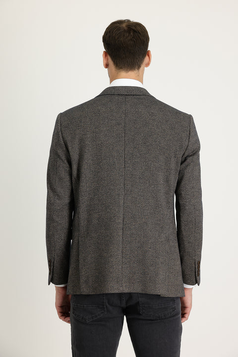 Medium Brown 6 Drop Regular Fit Plaid Jacket