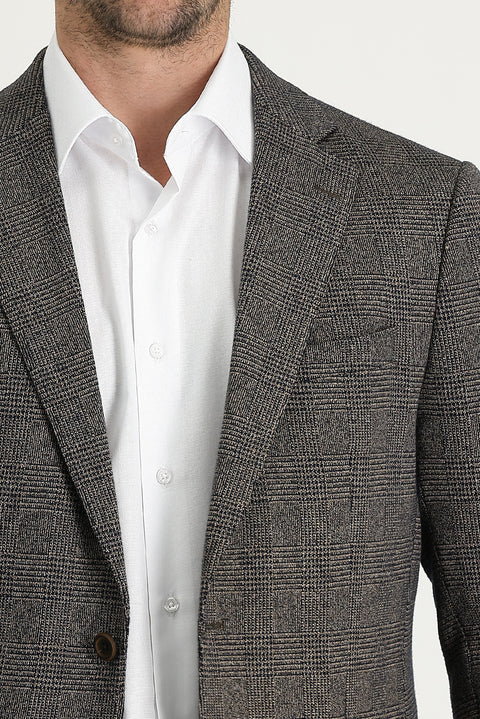Medium Brown 6 Drop Regular Fit Plaid Jacket
