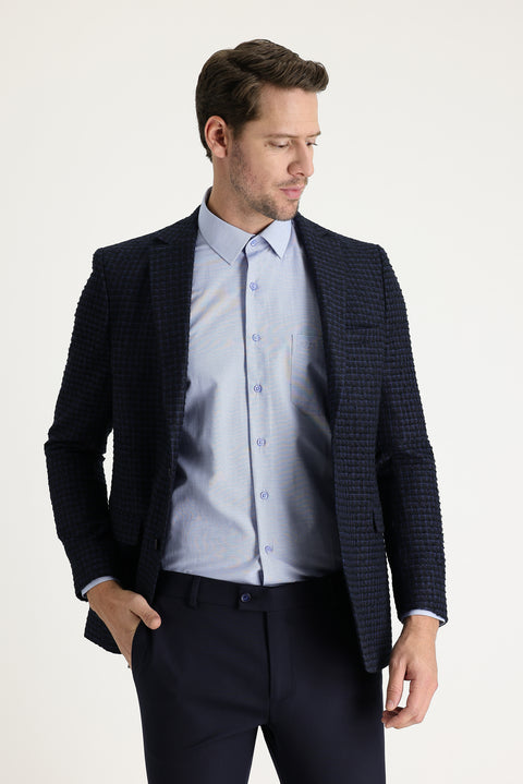 Medium Navy 6 Drop Regular Fit Standard Cut Classic Patterned Jacket