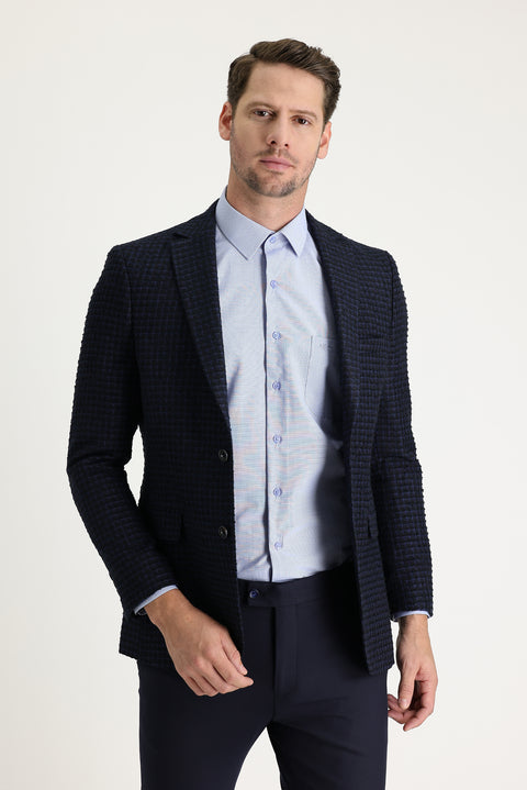 Medium Navy 6 Drop Regular Fit Standard Cut Classic Patterned Jacket