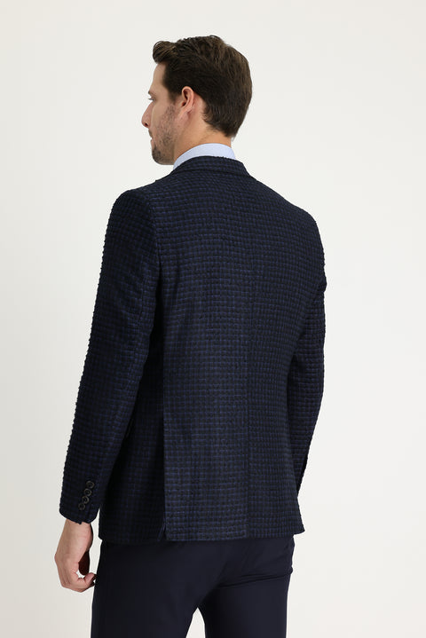 Medium Navy 4 Drop Relaxed Fit Classic Patterned Jacket