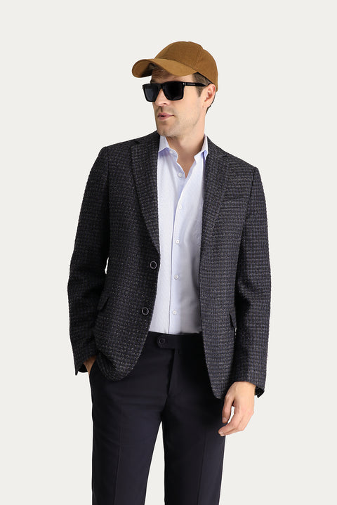Dark Navy 6 Drop Regular Fit Classic Patterned Jacket