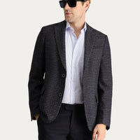 Dark Navy 4-Drop Relaxed Fit Classic Patterned Jacket