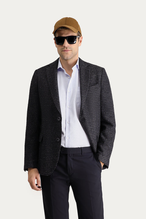 Dark Navy 4-Drop Relaxed Fit Classic Patterned Jacket
