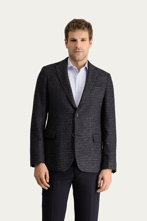 Dark Navy 6 Drop Regular Fit Classic Patterned Jacket