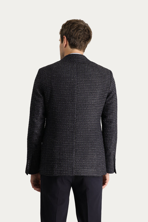 Dark Navy 4-Drop Relaxed Fit Classic Patterned Jacket