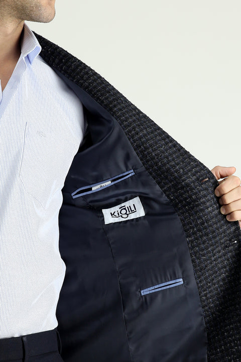 Dark Navy 4-Drop Relaxed Fit Classic Patterned Jacket