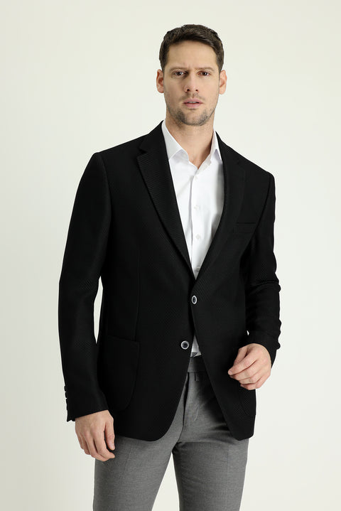 Black 8 Drop Muscle Fit Long Athletic Cut Patterned Sport Jacket
