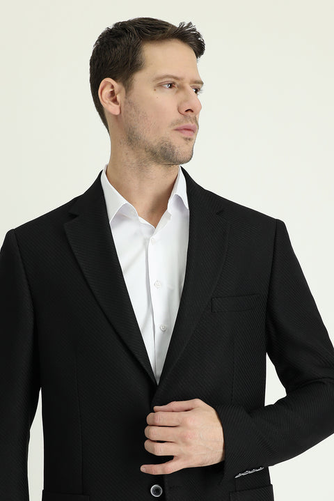 Black 8 Drop Muscle Fit Long Athletic Cut Patterned Sport Jacket