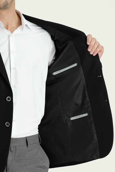 Black 8 Drop Muscle Fit Long Athletic Cut Patterned Sport Jacket