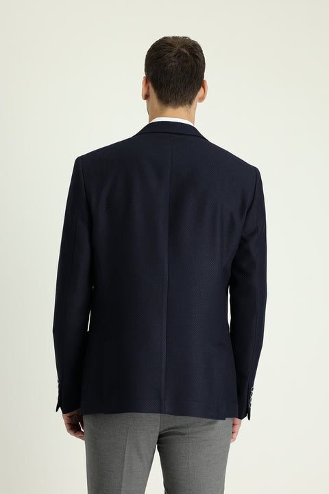 Dark Navy 8 Drop Muscle Fit Long Athletic Cut Patterned Sport Jacket