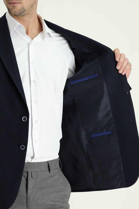 Dark Navy 8 Drop Muscle Fit Long Athletic Cut Patterned Sport Jacket