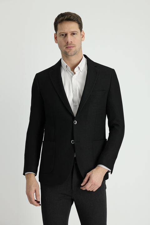 Black 7 Drop Slim Fit Patterned Sport Jacket