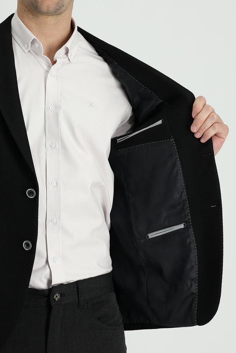 Black 7 Drop Slim Fit Patterned Sport Jacket