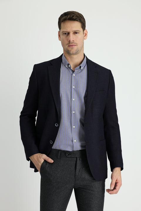 Dark Navy 7 Drop Slim Fit Patterned Sport Jacket