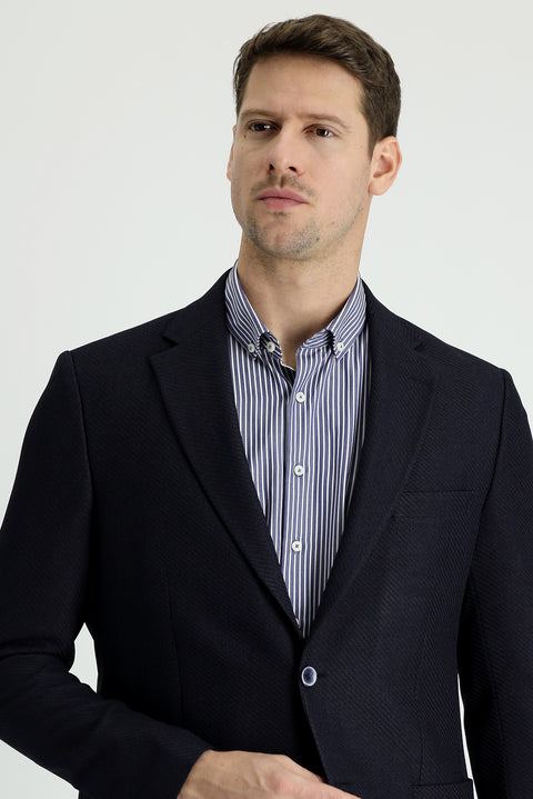 Dark Navy 7 Drop Slim Fit Patterned Sport Jacket