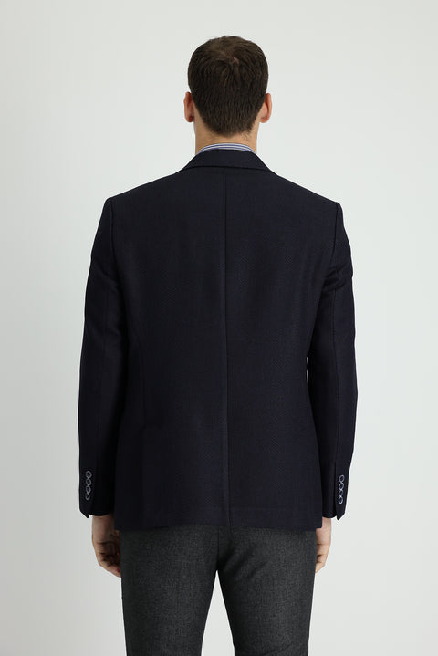Dark Navy 7 Drop Slim Fit Patterned Sport Jacket