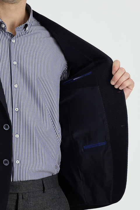 Dark Navy 7 Drop Slim Fit Patterned Sport Jacket