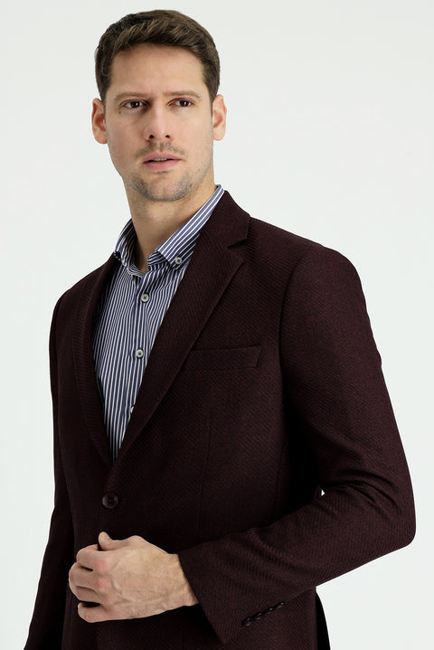 Dark Burgundy 7 Drop Slim Fit Patterned Sport Jacket