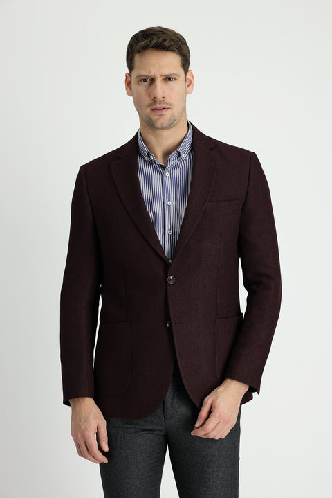 Dark Burgundy 7 Drop Slim Fit Patterned Sport Jacket