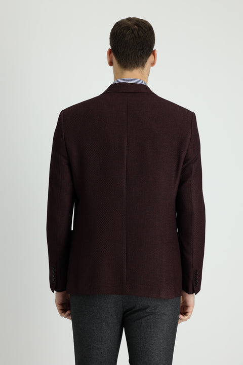 Dark Burgundy 7 Drop Slim Fit Patterned Sport Jacket