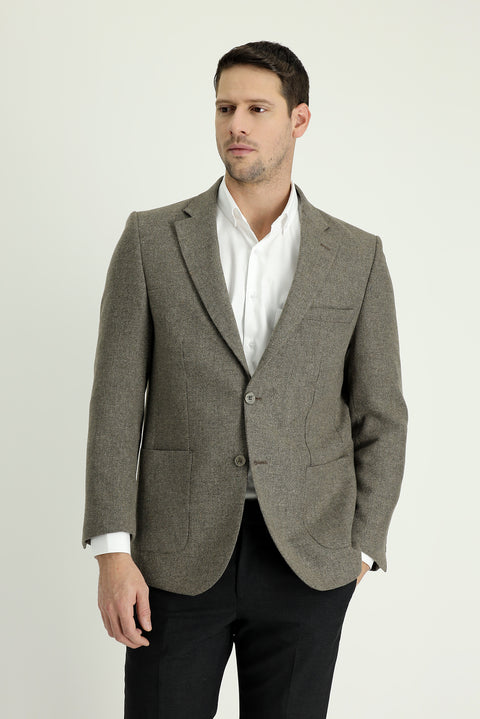 Medium Brown 4 Drop Relaxed Fit Patterned Wool Jacket
