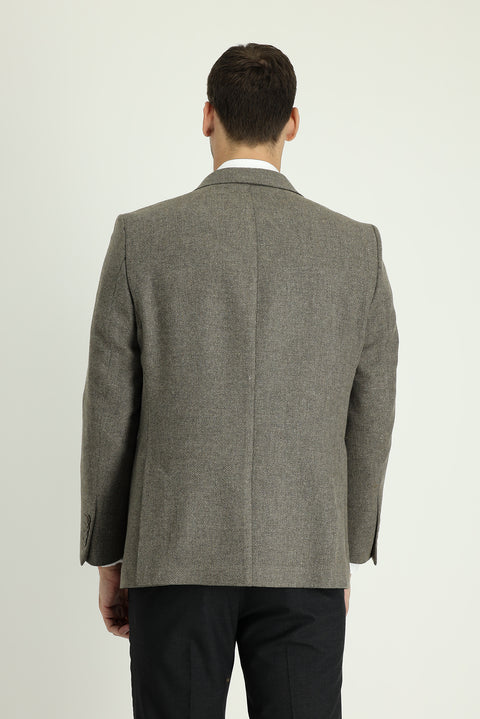 Medium Brown 4 Drop Relaxed Fit Patterned Wool Jacket