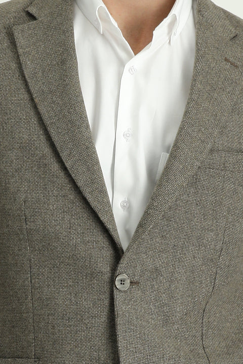 Medium Brown 4 Drop Relaxed Fit Patterned Wool Jacket