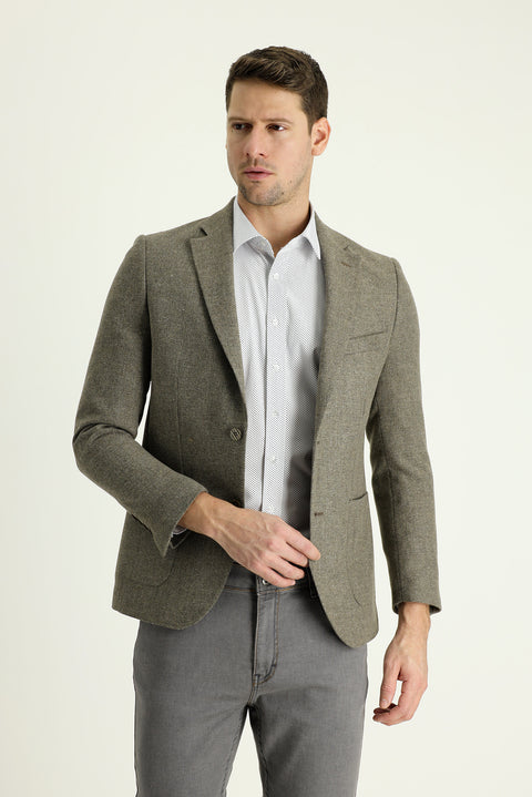 Medium Brown 7 Drop Slim Fit Patterned Jacket