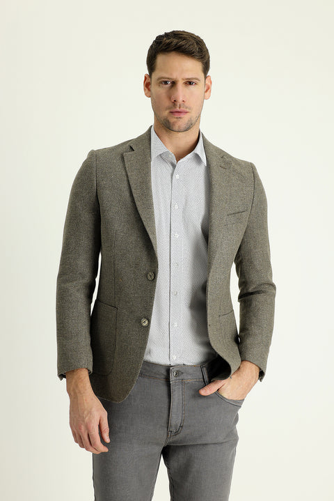 Medium Brown 7 Drop Slim Fit Patterned Jacket