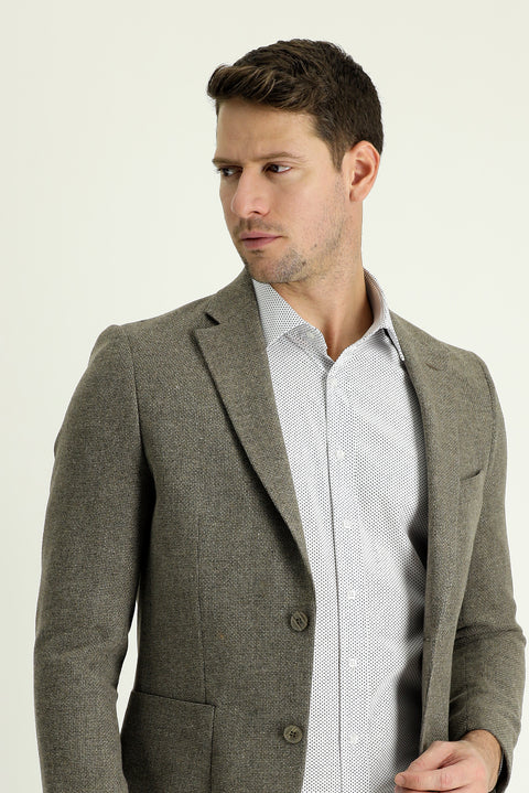 Medium Brown 7 Drop Slim Fit Patterned Jacket