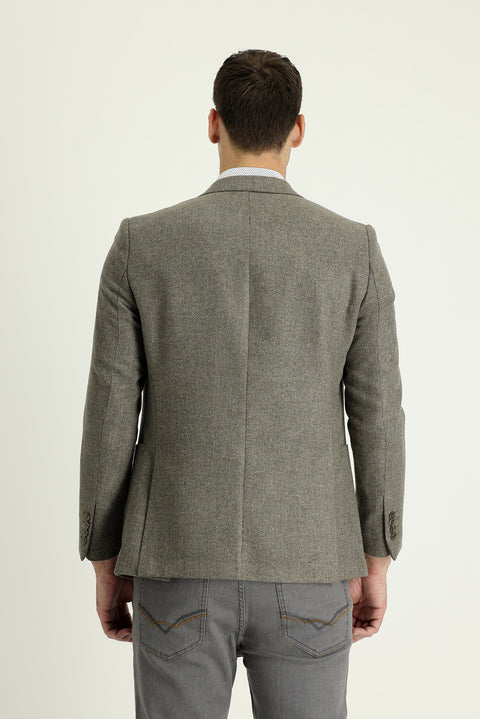 Medium Brown 7 Drop Slim Fit Patterned Jacket