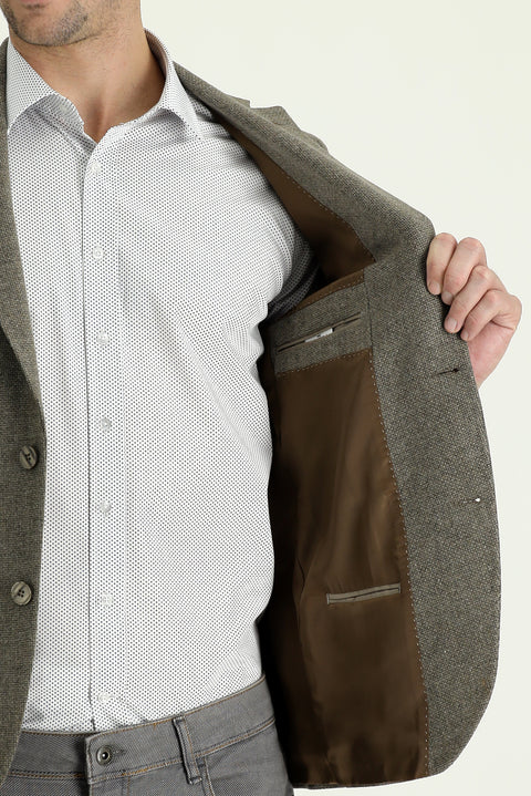 Medium Brown 7 Drop Slim Fit Patterned Jacket