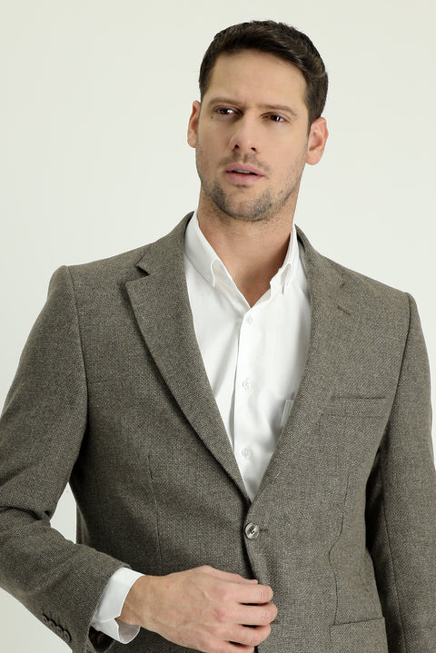 Medium Brown 7 Drop Slim Fit Patterned Jacket