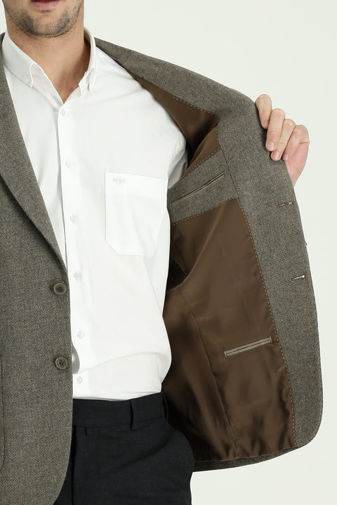 Medium Brown 7 Drop Slim Fit Patterned Jacket