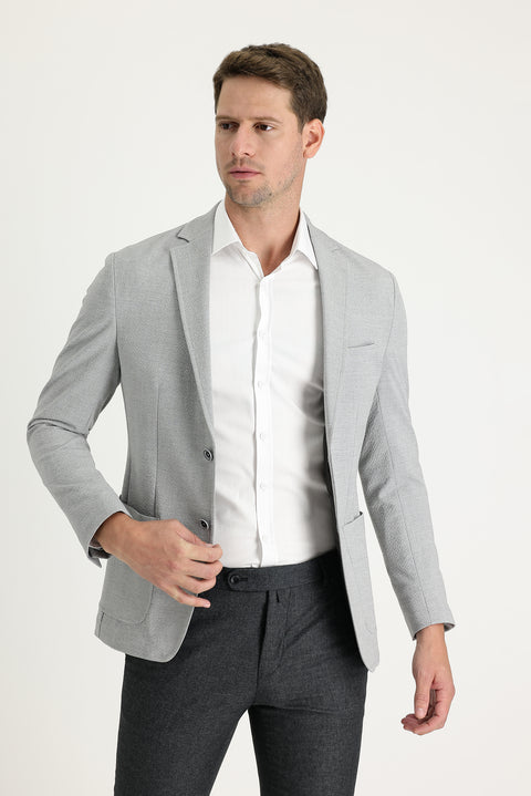 Light Grey 7 Drop Super Slim Fit Extra Narrow Cut Patterned Sport Jacket