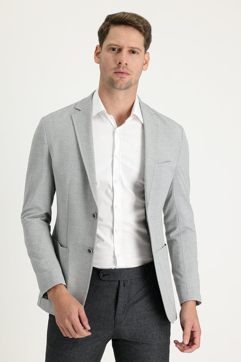 Light Grey 7 Drop Super Slim Fit Extra Narrow Cut Patterned Sport Jacket