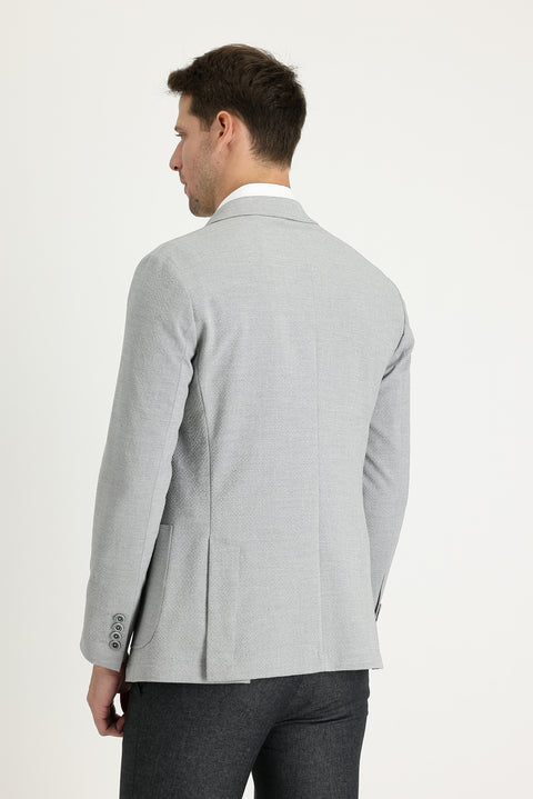 Light Grey 7 Drop Super Slim Fit Extra Narrow Cut Patterned Sport Jacket