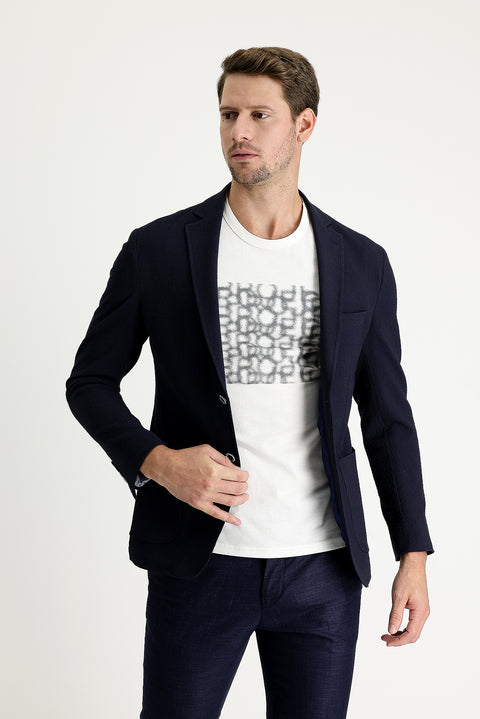 Medium Navy 7 Drop Super Slim Fit Extra Narrow Cut Patterned Sport Jacket