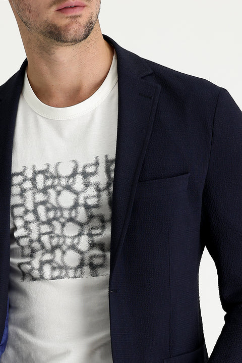 Medium Navy 7 Drop Super Slim Fit Extra Narrow Cut Patterned Sport Jacket